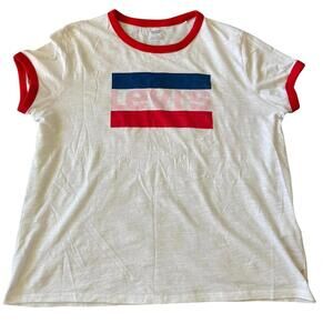 Levi’s Retro Logo Ringer T-Shirt White Red Trim Women’s XL Graphic Cotton Top